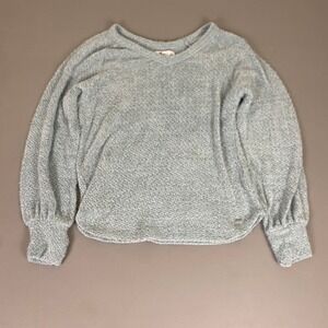Hollister Sweater Women's Size Large Light Blue Textured V Neck Balloon Sleeve